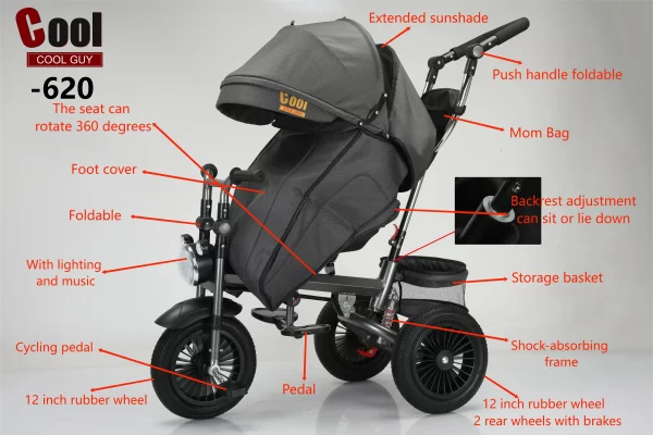 Wholesale Children's Pedal Tricycle Bicycle 3 Rubber Wheels Bike with Canopy - 图片 2