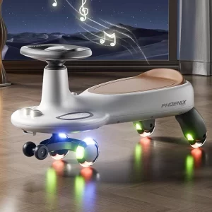 Baby Swing Car with LED Wheels, Anti-Tip Design, 360° Smooth Turning, Wholesale