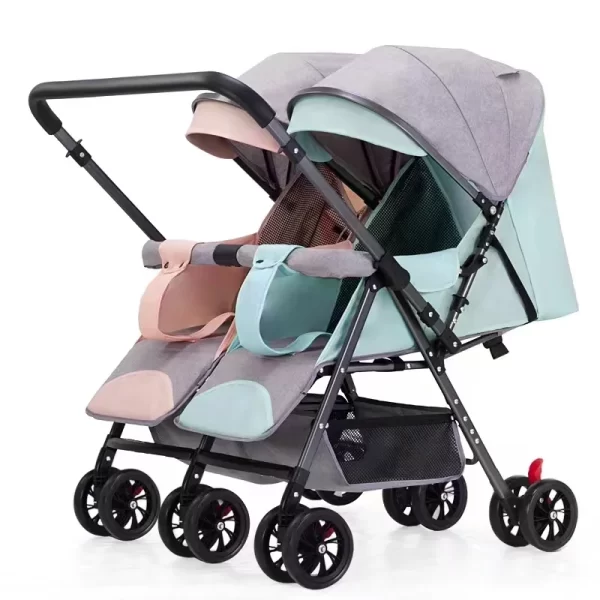 Lightweight Twin Stroller Side by Side Design, Reversible Seats, Foldable for Twins, Wholesale
