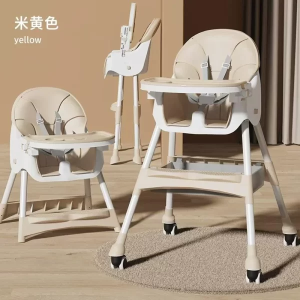 Foldable Baby High Chair Adjustable Height Double Tray Storage Basket Kid Feeding Seat, Wholesale - 图片 6