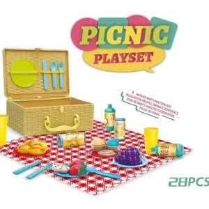 Picnic Play Set Toys for Kids with Picnic Basket Pretend Food Playset with Storage, Wholesale