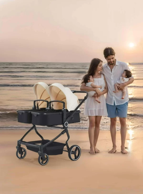 Side by Side Double Stroller Twin Stroller Lightweight Aluminum Frame 2-in-1 Reversible Seats One-Hand Fold for Distributor - 图片 2