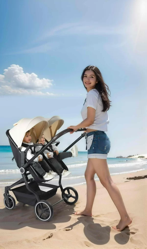 Side by Side Double Stroller Twin Stroller Lightweight Aluminum Frame 2-in-1 Reversible Seats One-Hand Fold for Distributor - 图片 3