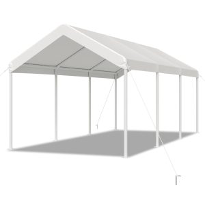 10x20 ft Heavy Duty Carport with Tarp & Wind Resistance Portable Carport Car Tent Outdoor Car Port with Tear Resistant Canopy, No Sidewall - White