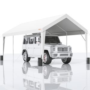 Upgraded 10x20 ft Heavy Duty Carport Car Canopy, Car Port Garage Boat Shelter Party Tent with 8 Reinforced Poles and 4 Weight Bags, UV Resistant Waterproof Tarp for SUV, Truck, Boat
