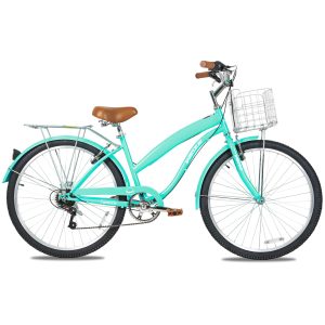 Beach Cruiser Bike, 26 inch Commuter Bicycle for Adult Men and Women, 7-Speed/High-Carbon Steel/Front & Rear Fenders, Comfortable City Bikes with Rear Rack or Basket, Ergonomic Upright Design