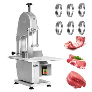 1500W Electric Bone Saw Machine, 0.8-5.9 Inch Cutting Thickness,2.6HP Frozen Meat Cutter 110V Commercial Bandsaw Machine, 20x15in Table Sawing for Chicken Fish Trotter Beef, Equipped with 6 Saw Blades