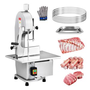750W Electric Bone Saw Machine,0.16-7.9Inch Cutting Thickness Frozen Meat Cutter with 6 Saw Blades, Commercial Bandsaw Machine Stainless Steel 18.5 x 12.4 In Table for Chicken Fish Beef