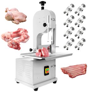 1800W Meat Band Saw, Commercial Electric Meat Bandsaw, Stainless Steel Vertical Bone Sawing Machine with 8 Saw Blades (1800W)