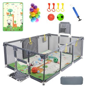 Baby Playpen with Mat, Playpen for Babies and Toddlers, Large Playpen with Mat, Sport Playpen, Play Pen with Accessories, Baby Fence, PlayPen Indoor & Outdoor Activity, Sturdy Kids