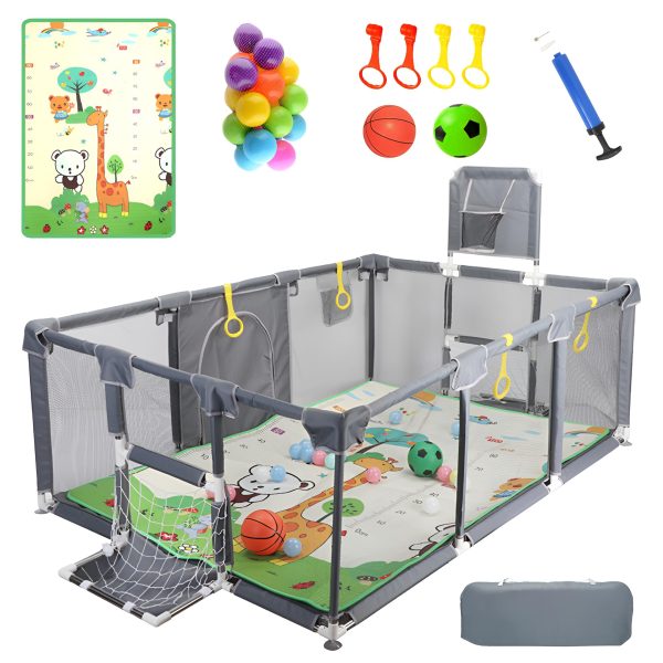 Baby Playpen with Mat, Playpen for Babies and Toddlers, Large Playpen with Mat, Sport Playpen, Play Pen with Accessories, Baby Fence, PlayPen Indoor & Outdoor Activity, Sturdy Kids