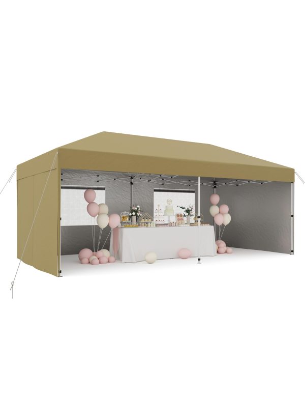 10x20 Pop Up Canopy Tent with 4 SideWalls, Heavy Duty Outdoor Canopy UPF 50+ All Season Waterproof Commercial Street Vendors Party Tents with Roller Bag, 8 Stakes & 6 Sandbags, Khaki