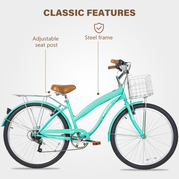 Beach Cruiser Bike, 26 inch Commuter Bicycle for Adult Men and Women, 7-Speed/High-Carbon Steel/Front & Rear Fenders, Comfortable City Bikes with Rear Rack or Basket, Ergonomic Upright Design - 图片 2