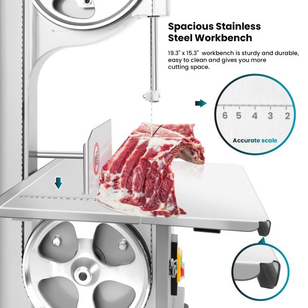 1800W Meat Band Saw, Commercial Electric Meat Bandsaw, Stainless Steel Vertical Bone Sawing Machine with 8 Saw Blades (1800W) - 图片 2