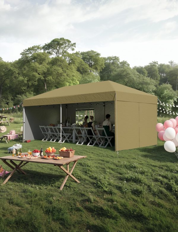 10x20 Pop Up Canopy Tent with 4 SideWalls, Heavy Duty Outdoor Canopy UPF 50+ All Season Waterproof Commercial Street Vendors Party Tents with Roller Bag, 8 Stakes & 6 Sandbags, Khaki - 图片 2