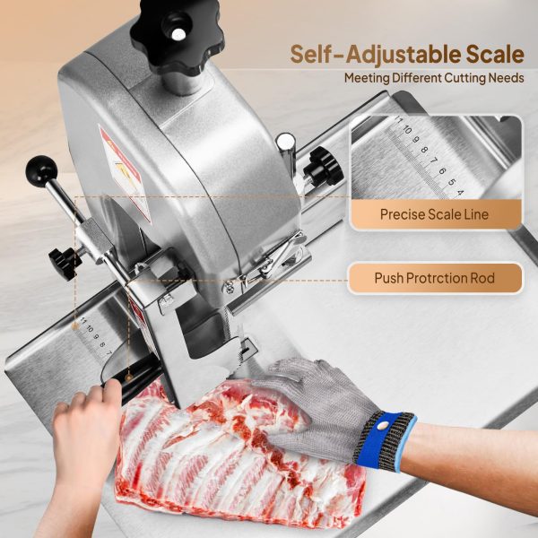 750W Electric Bone Saw Machine,0.16-7.9Inch Cutting Thickness Frozen Meat Cutter with 6 Saw Blades, Commercial Bandsaw Machine Stainless Steel 18.5 x 12.4 In Table for Chicken Fish Beef - 图片 3