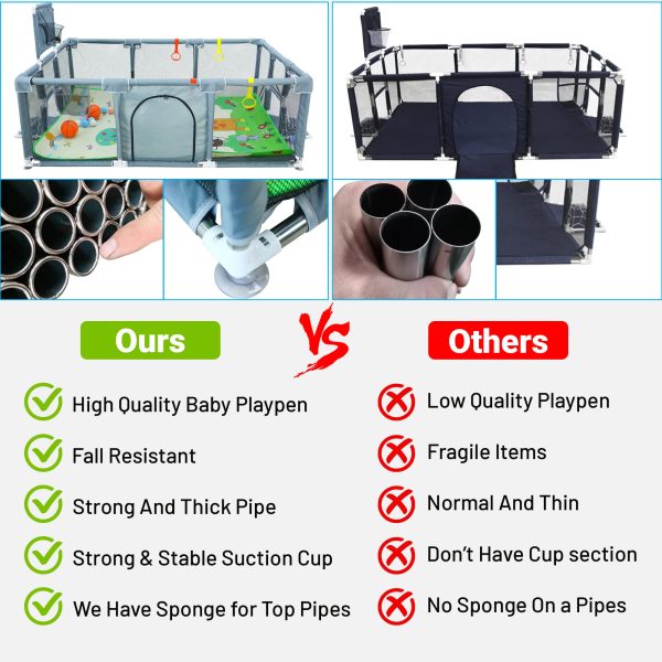 Baby Playpen with Mat, Playpen for Babies and Toddlers, Large Playpen with Mat, Sport Playpen, Play Pen with Accessories, Baby Fence, PlayPen Indoor & Outdoor Activity, Sturdy Kids - 图片 3