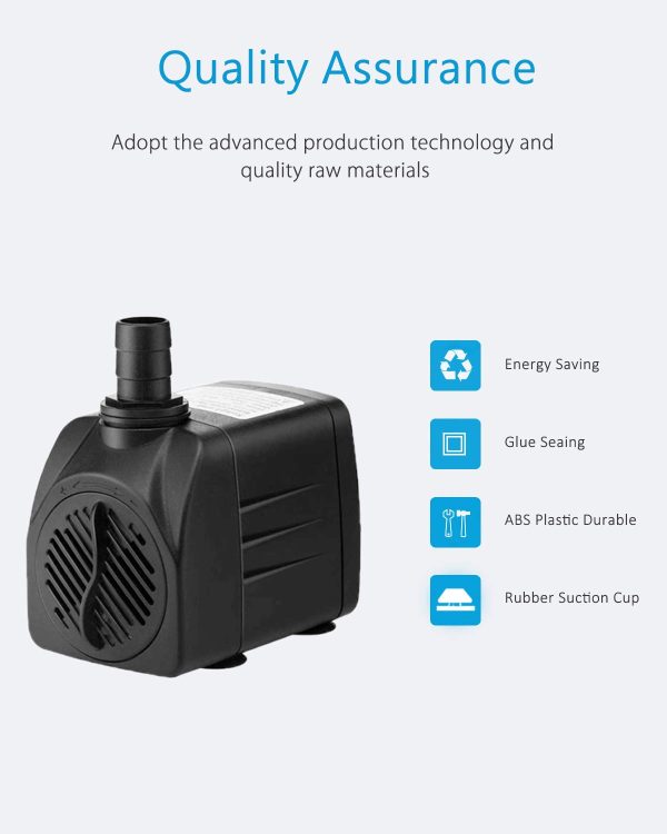 Submersible Pump 400GPH (1500L 25W) Ultra Quiet with Over Heating Protection 6.5ft High Lift for Fountains, Hydroponics, Ponds, Aquariums - 图片 4