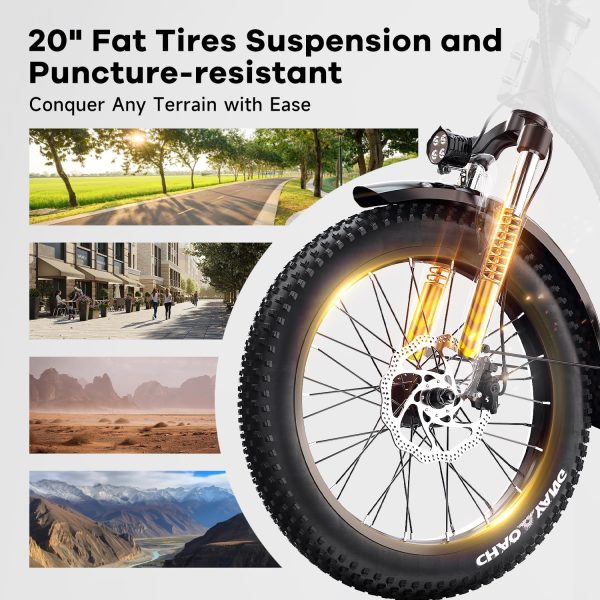 Folding Electric Bike for Adults with Peak 1000W Motor, 48V 20AH Battery up to 30MPH 80 Miles, 20" Fat Tire All Terrain Ebike, Front Suspension 7-Speed Commuter E Bike, Step-Thru - 图片 4