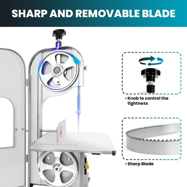 1800W Meat Band Saw, Commercial Electric Meat Bandsaw, Stainless Steel Vertical Bone Sawing Machine with 8 Saw Blades (1800W) - 图片 4