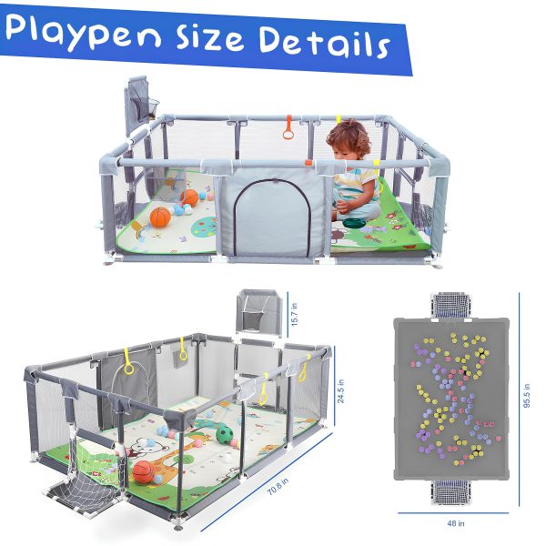 Baby Playpen with Mat, Playpen for Babies and Toddlers, Large Playpen with Mat, Sport Playpen, Play Pen with Accessories, Baby Fence, PlayPen Indoor & Outdoor Activity, Sturdy Kids - 图片 4