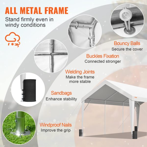 Upgraded 10x20 ft Heavy Duty Carport Car Canopy, Car Port Garage Boat Shelter Party Tent with 8 Reinforced Poles and 4 Weight Bags, UV Resistant Waterproof Tarp for SUV, Truck, Boat - 图片 5