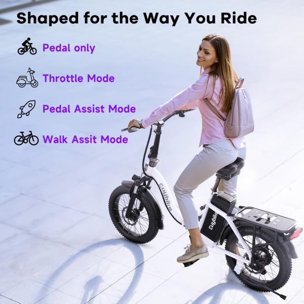 Folding Electric Bike for Adults with Peak 1000W Motor, 48V 20AH Battery up to 30MPH 80 Miles, 20" Fat Tire All Terrain Ebike, Front Suspension 7-Speed Commuter E Bike, Step-Thru - 图片 5