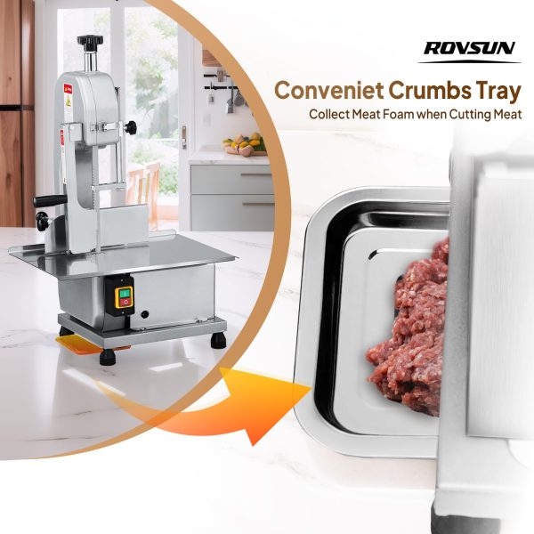 750W Electric Bone Saw Machine,0.16-7.9Inch Cutting Thickness Frozen Meat Cutter with 6 Saw Blades, Commercial Bandsaw Machine Stainless Steel 18.5 x 12.4 In Table for Chicken Fish Beef - 图片 5