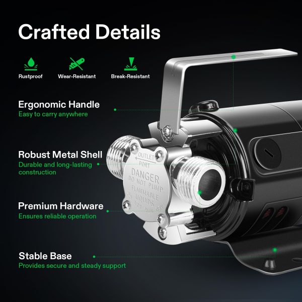 115V Water Transfer Pump, 1/10HP 330 GPH Portable Utility Pump with Water Hose Kit, Ideal for Removing Water from Gardens, Hot Tubs, Rain Barrels, Pools, Ponds, and Aquariums - 图片 5