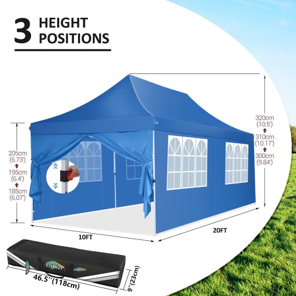 10x20 Pop Up Canopy with 6 Sidewalls,Waterproof Instant Party Tents for Weddings & Parties, Easy Up Commercial Canopy Tent,UPF 50+ UV Protection, 3-Height Adjustable Frame & 4 Sandbags - 图片 5
