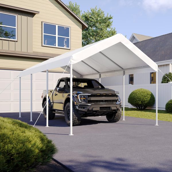 10x20 ft Heavy Duty Carport with Tarp & Wind Resistance Portable Carport Car Tent Outdoor Car Port with Tear Resistant Canopy, No Sidewall - White - 图片 5