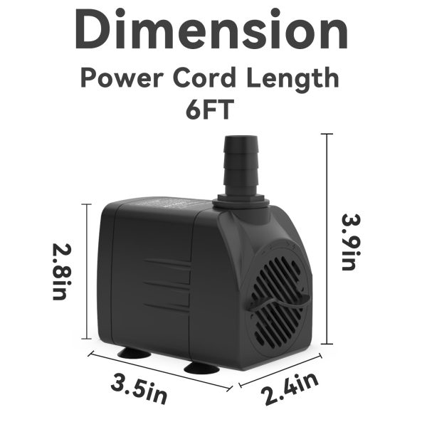 Submersible Pump 400GPH (1500L 25W) Ultra Quiet with Over Heating Protection 6.5ft High Lift for Fountains, Hydroponics, Ponds, Aquariums - 图片 6