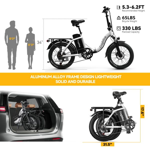 Folding Electric Bike for Adults with Peak 1000W Motor, 48V 20AH Battery up to 30MPH 80 Miles, 20" Fat Tire All Terrain Ebike, Front Suspension 7-Speed Commuter E Bike, Step-Thru - 图片 6