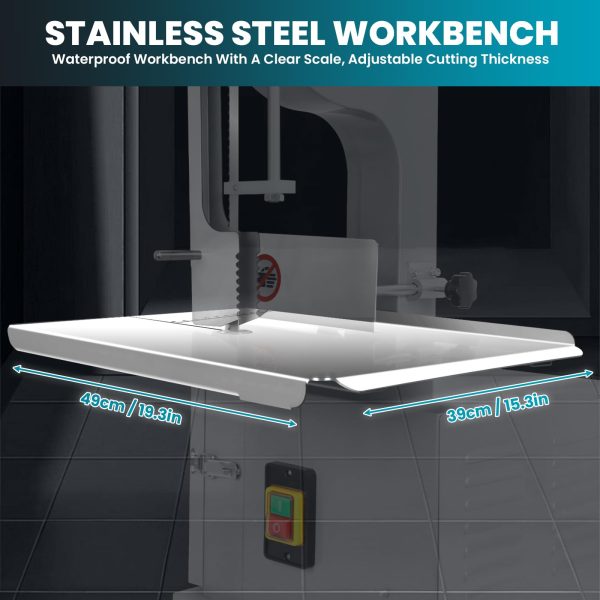 1800W Meat Band Saw, Commercial Electric Meat Bandsaw, Stainless Steel Vertical Bone Sawing Machine with 8 Saw Blades (1800W) - 图片 6