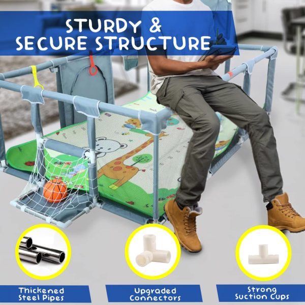 Baby Playpen with Mat, Playpen for Babies and Toddlers, Large Playpen with Mat, Sport Playpen, Play Pen with Accessories, Baby Fence, PlayPen Indoor & Outdoor Activity, Sturdy Kids - 图片 6