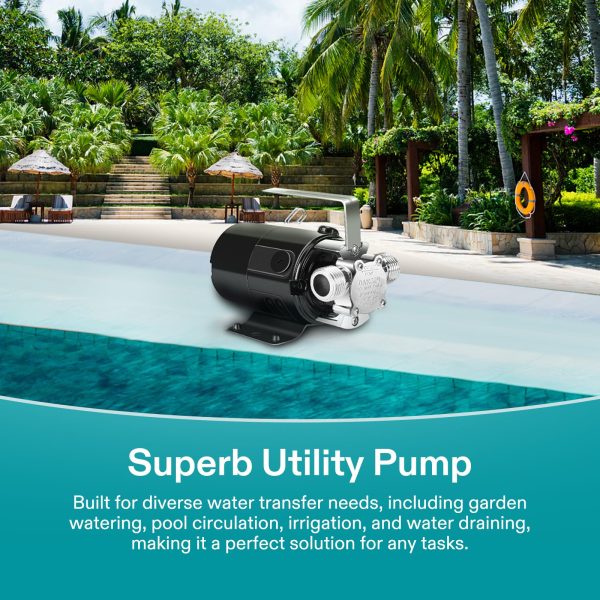 115V Water Transfer Pump, 1/10HP 330 GPH Portable Utility Pump with Water Hose Kit, Ideal for Removing Water from Gardens, Hot Tubs, Rain Barrels, Pools, Ponds, and Aquariums - 图片 6