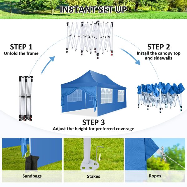 10x20 Pop Up Canopy with 6 Sidewalls,Waterproof Instant Party Tents for Weddings & Parties, Easy Up Commercial Canopy Tent,UPF 50+ UV Protection, 3-Height Adjustable Frame & 4 Sandbags - 图片 6