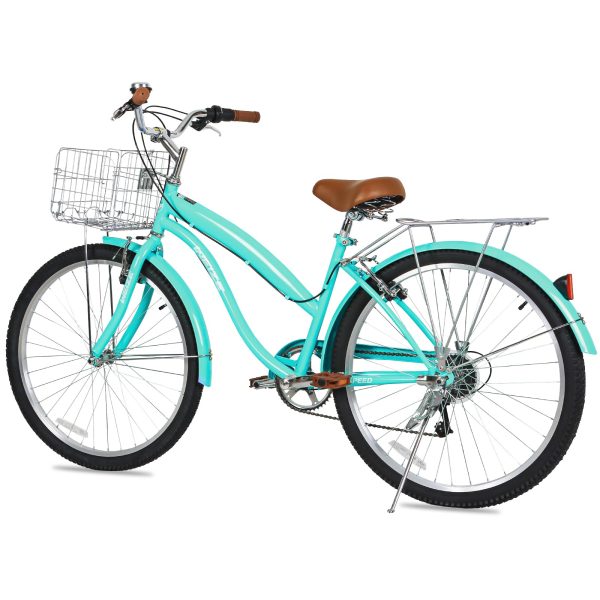 Beach Cruiser Bike, 26 inch Commuter Bicycle for Adult Men and Women, 7-Speed/High-Carbon Steel/Front & Rear Fenders, Comfortable City Bikes with Rear Rack or Basket, Ergonomic Upright Design - 图片 7