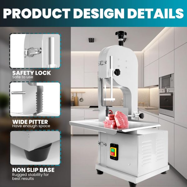 1800W Meat Band Saw, Commercial Electric Meat Bandsaw, Stainless Steel Vertical Bone Sawing Machine with 8 Saw Blades (1800W) - 图片 7