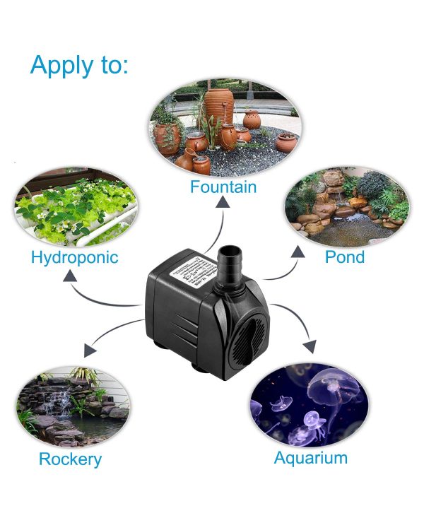 Submersible Pump 400GPH (1500L 25W) Ultra Quiet with Over Heating Protection 6.5ft High Lift for Fountains, Hydroponics, Ponds, Aquariums - 图片 7