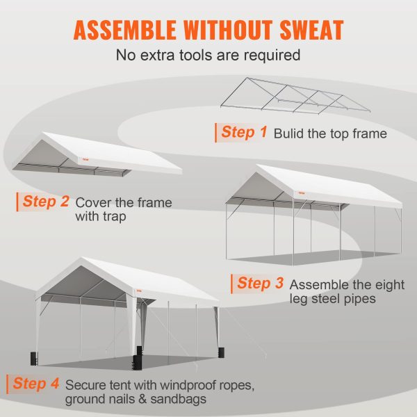 Upgraded 10x20 ft Heavy Duty Carport Car Canopy, Car Port Garage Boat Shelter Party Tent with 8 Reinforced Poles and 4 Weight Bags, UV Resistant Waterproof Tarp for SUV, Truck, Boat - 图片 7