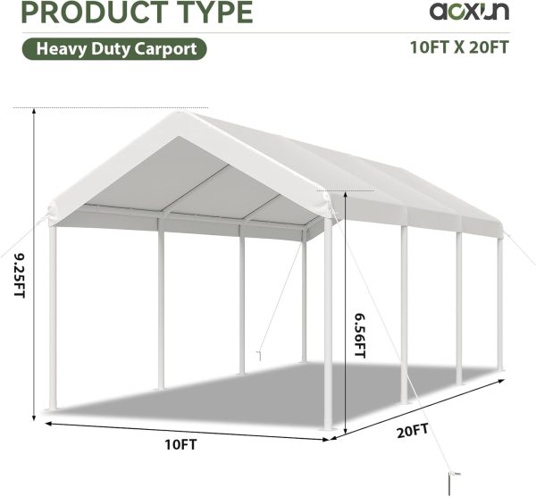 10x20 ft Heavy Duty Carport with Tarp & Wind Resistance Portable Carport Car Tent Outdoor Car Port with Tear Resistant Canopy, No Sidewall - White - 图片 8