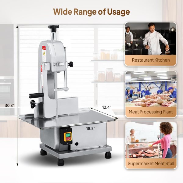 750W Electric Bone Saw Machine,0.16-7.9Inch Cutting Thickness Frozen Meat Cutter with 6 Saw Blades, Commercial Bandsaw Machine Stainless Steel 18.5 x 12.4 In Table for Chicken Fish Beef - 图片 8