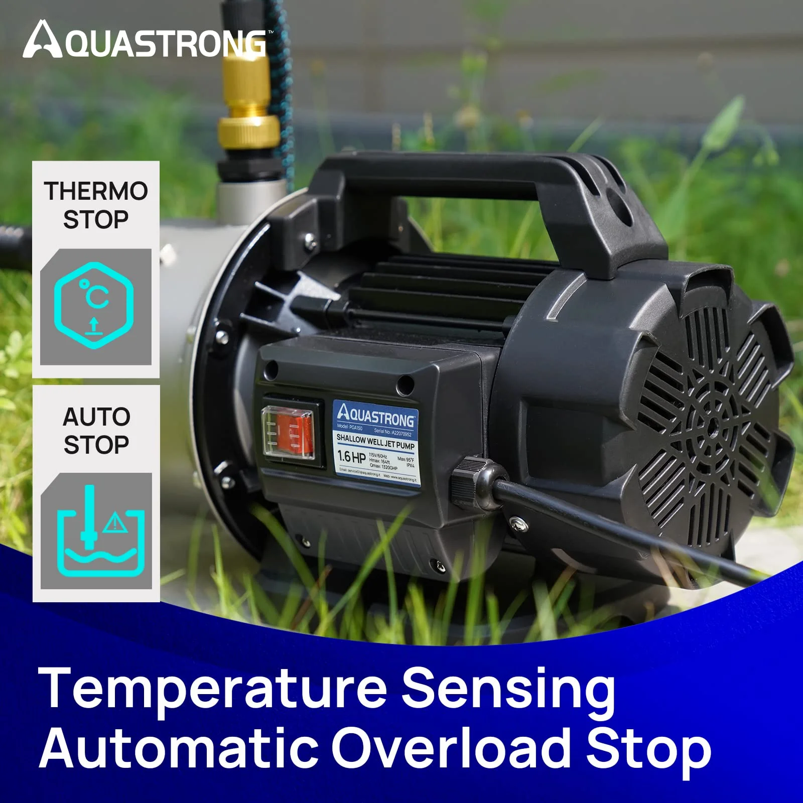 1.6 HP Portable Shallow Well Pump Garden, 1320 GPH, 115V, Stainless Steel, Sprinkler, Water Transfer Draining Irrigation Pump, for Lawn or Garden - 图片 4