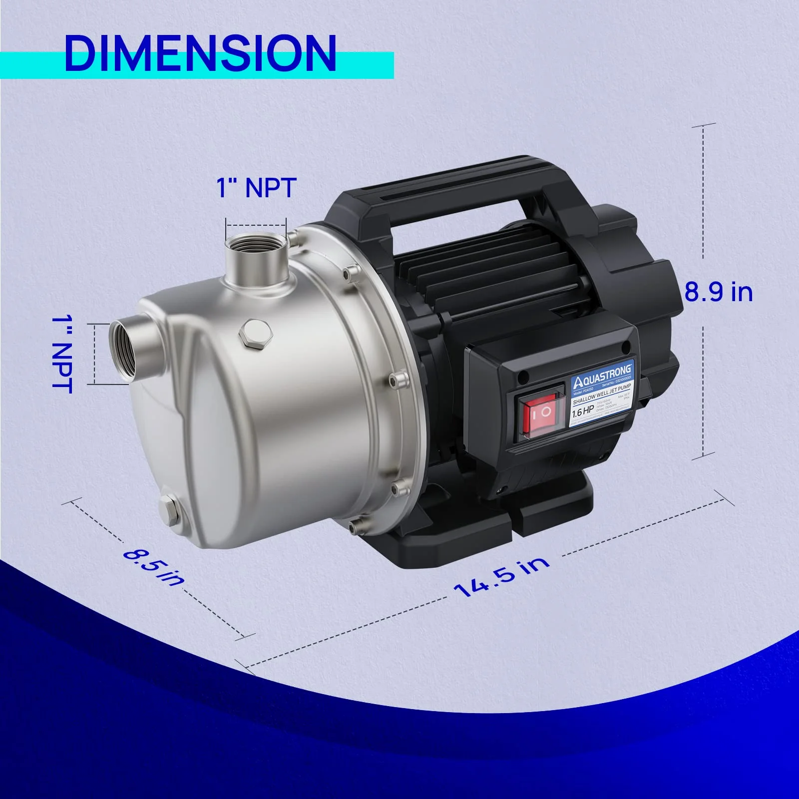1.6 HP Portable Shallow Well Pump Garden, 1320 GPH, 115V, Stainless Steel, Sprinkler, Water Transfer Draining Irrigation Pump, for Lawn or Garden - 图片 5
