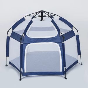 Automatic Pop-Up Pet Playpen Tent, Blue Hexagonal Mesh Pet Enclosure for Cats Dogs, Indoor Outdoor Portable Pet Cage with Zipper Door, No Assembly Needed