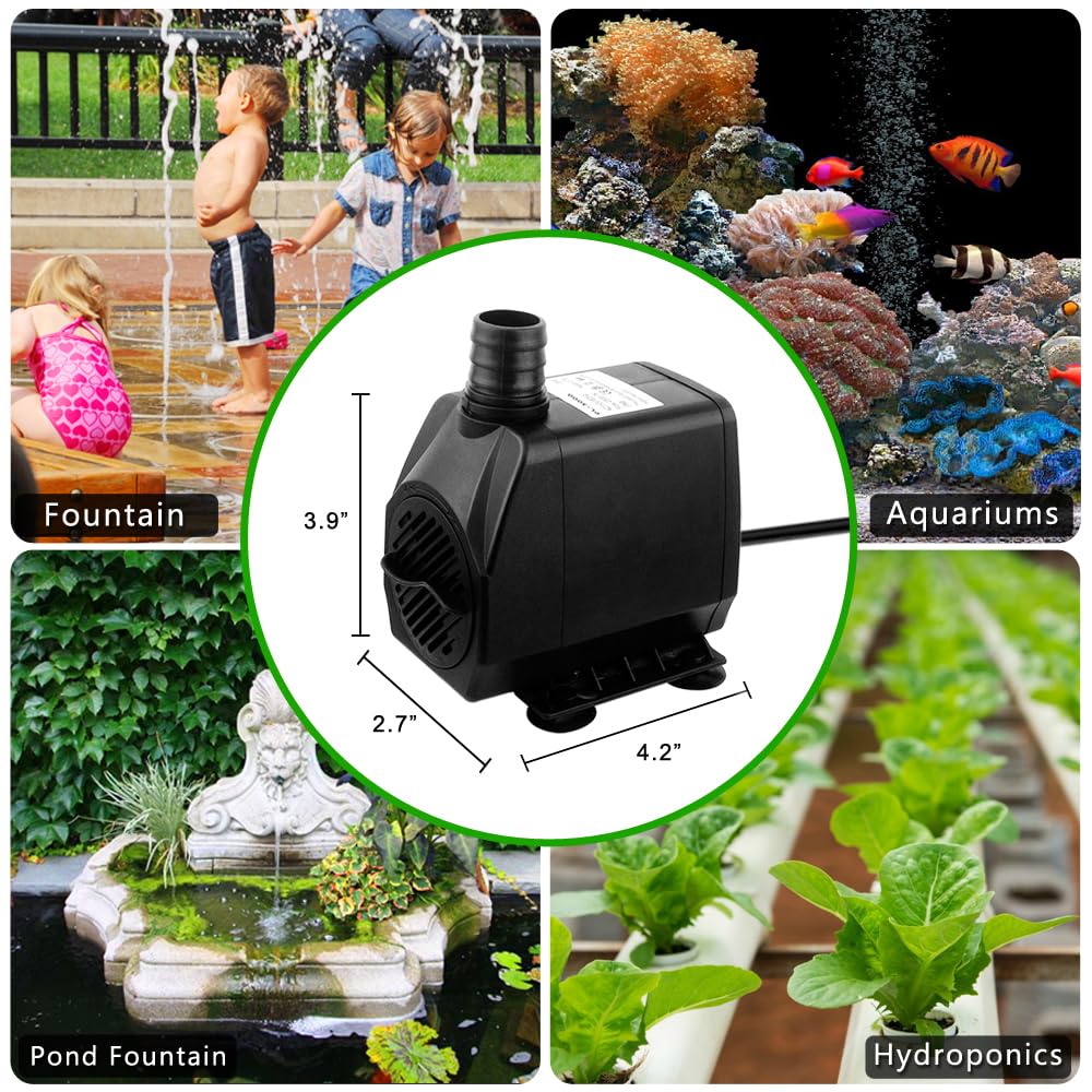 800GPH(3000L/H) Submersible Water Pump with 6.5 ft Tubing, 45W durable fountain water pump 4 Nozzles for Pond Fountain, Aquariums Fish Tank, Statuary, Hydroponics - 图片 3